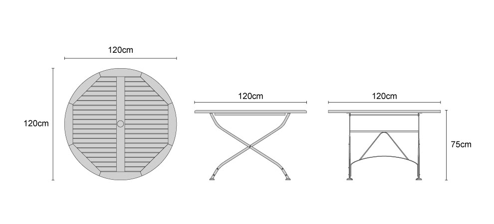 Bistro Teak Table 120cm - Dimensions
